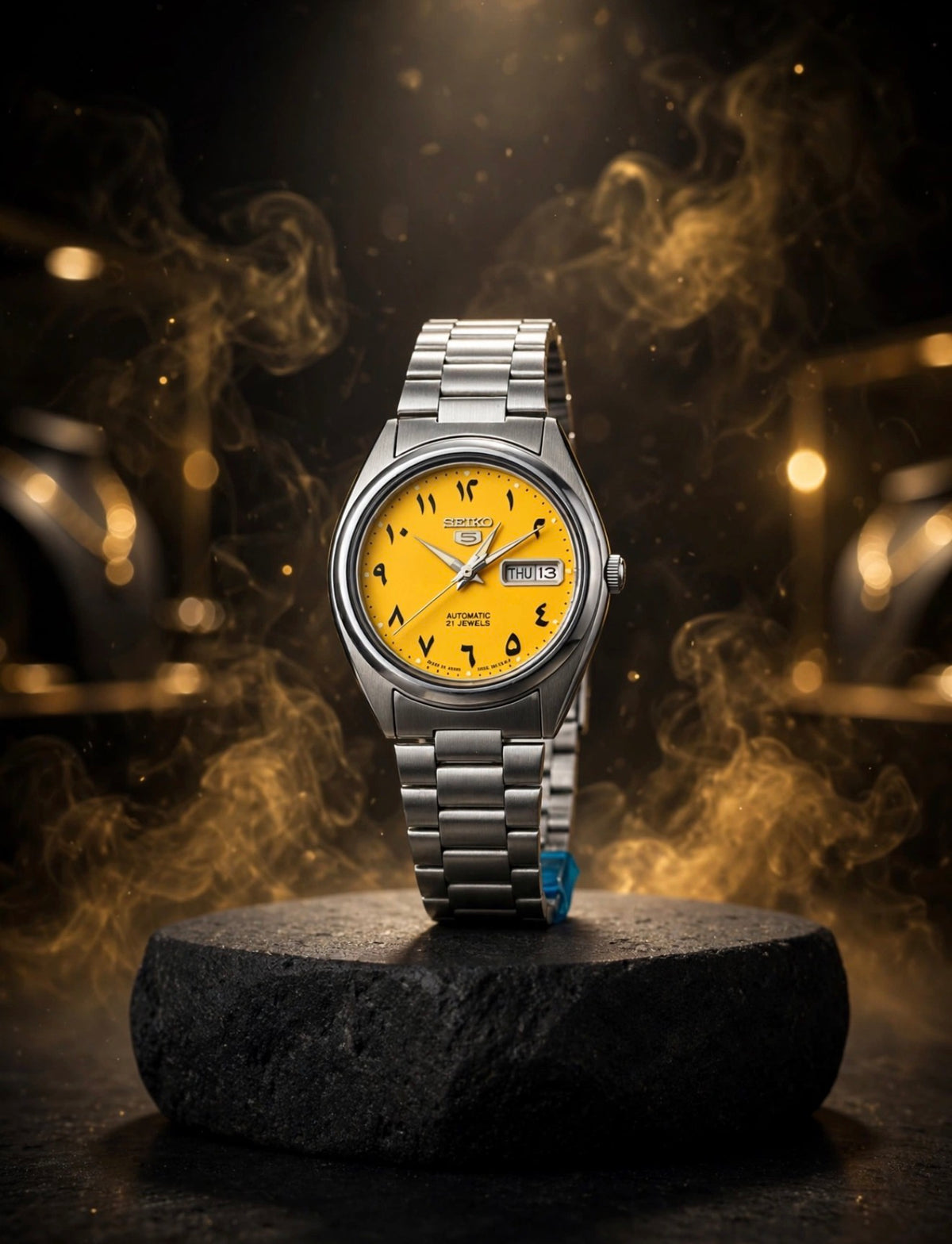 Vintage Seiko 5 Automatic Yellow Arabic Dial Watch | 100% Original Seiko Movement | Day Date Mens Watch