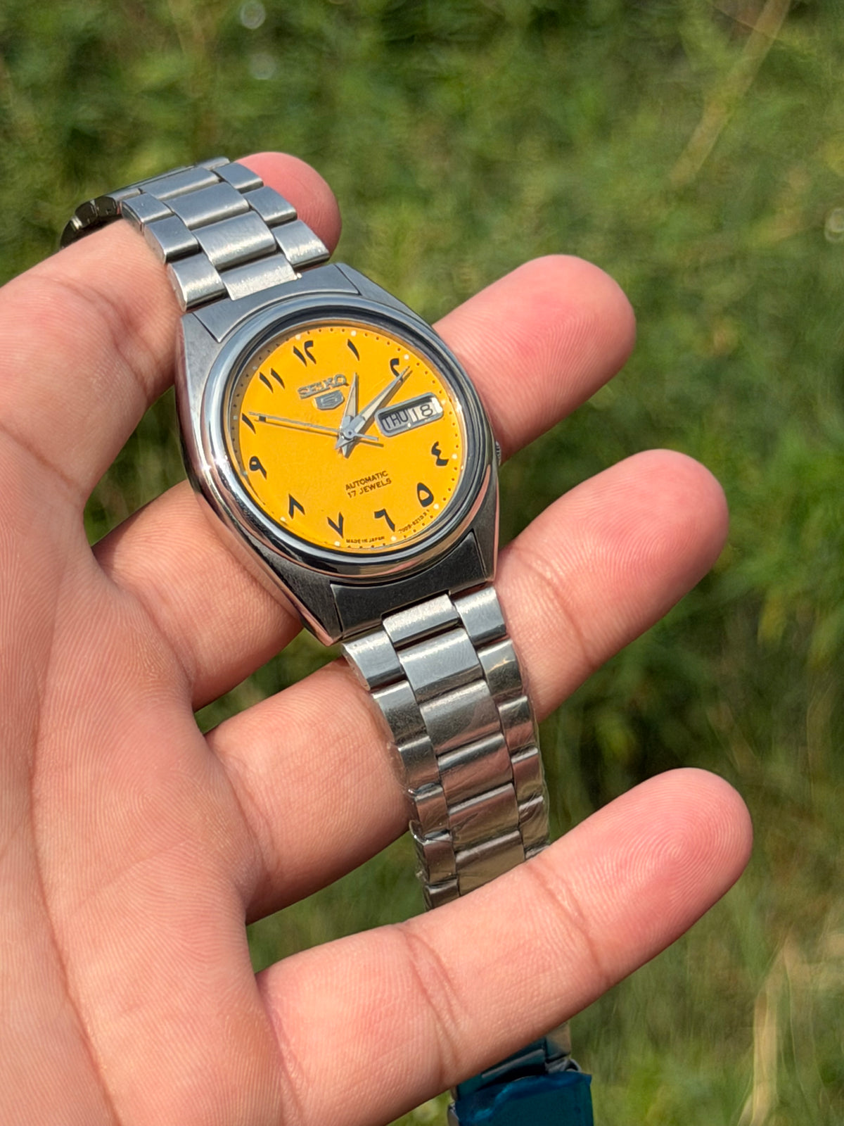 Vintage Seiko 5 Automatic Yellow Arabic Dial Watch | 100% Original Seiko Movement | Day Date Mens Watch