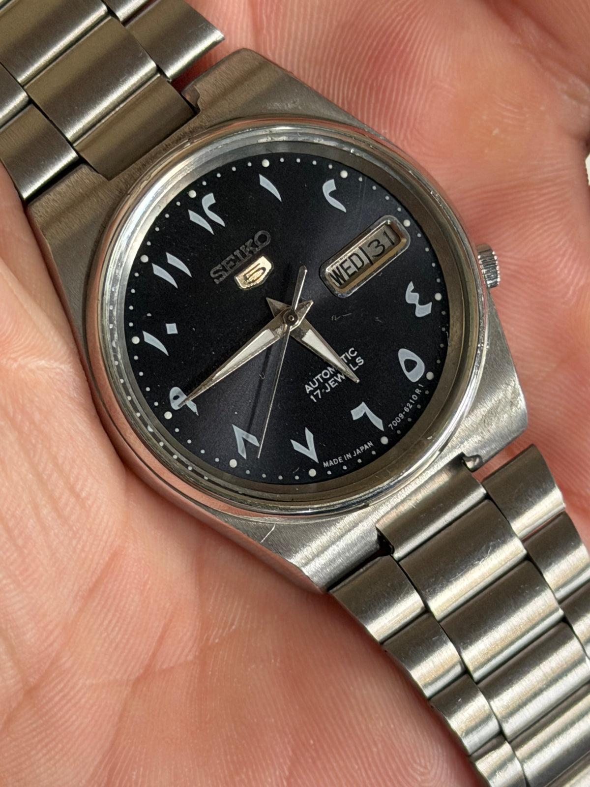 custom Black Arabic Dial Automatic Watch | Genuine Seiko 7009 Movement | 17 Jewels