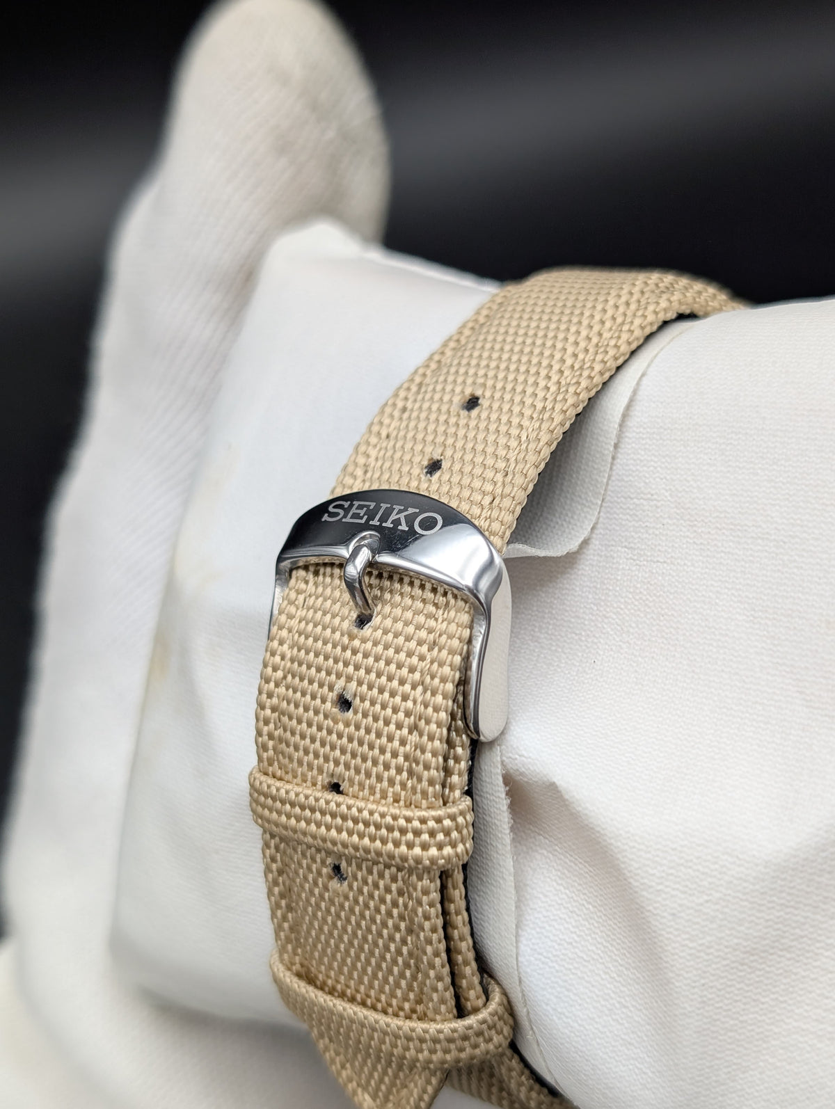 Seiko 5 Sports Automatic Watch - White Military Field Dial - 24 Jewels Original Seiko Movement - Day Date - Beige NATO Strap - Aftermarket Build - SNZG07 Homage