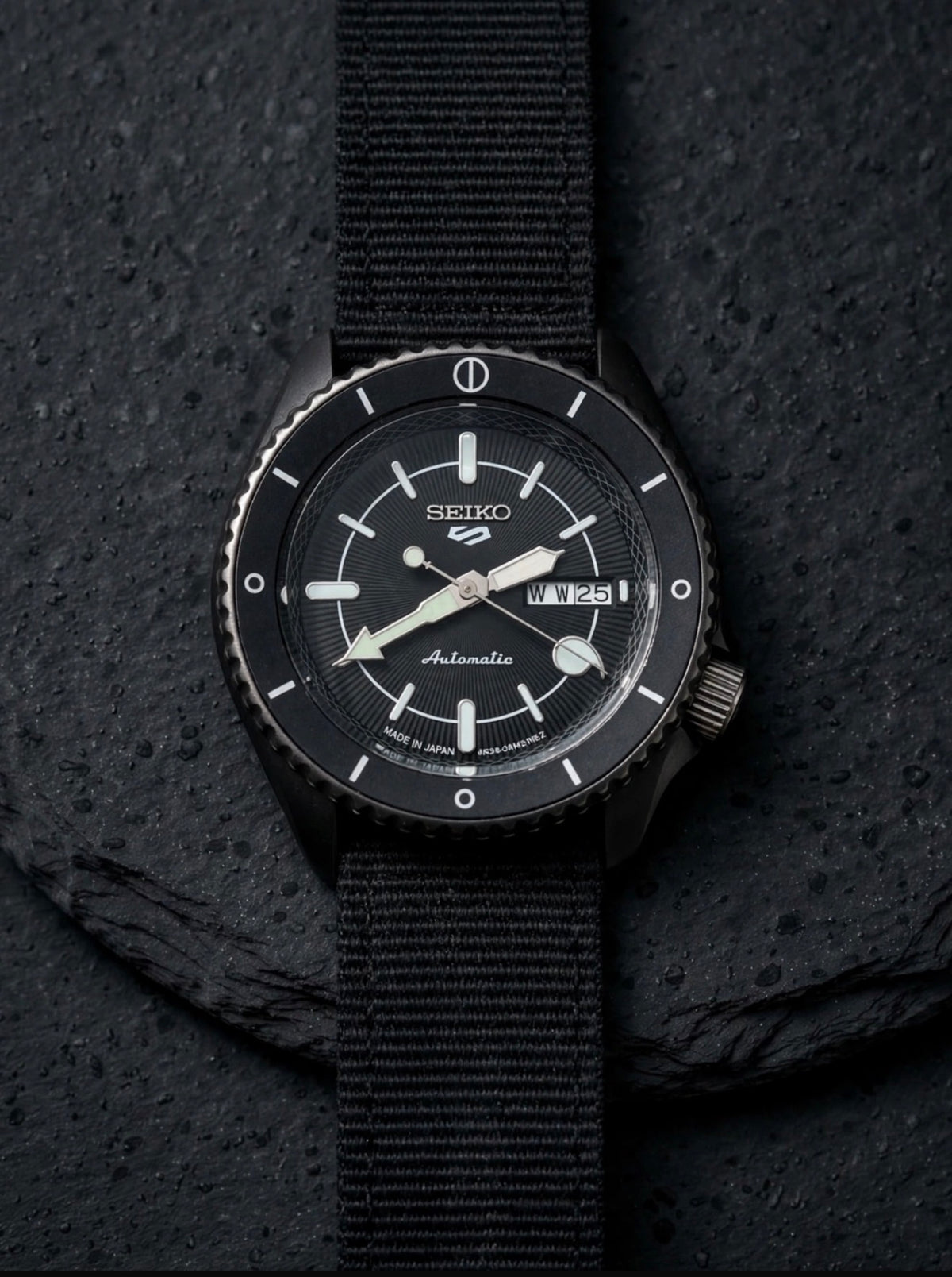 Limited Edition Stealth Blackout Custom Build - Original Seiko 4R36 Automatic Movement - Anime Inspired Day-Date - Exhibition Caseback - 10 Bar - NATO Edition