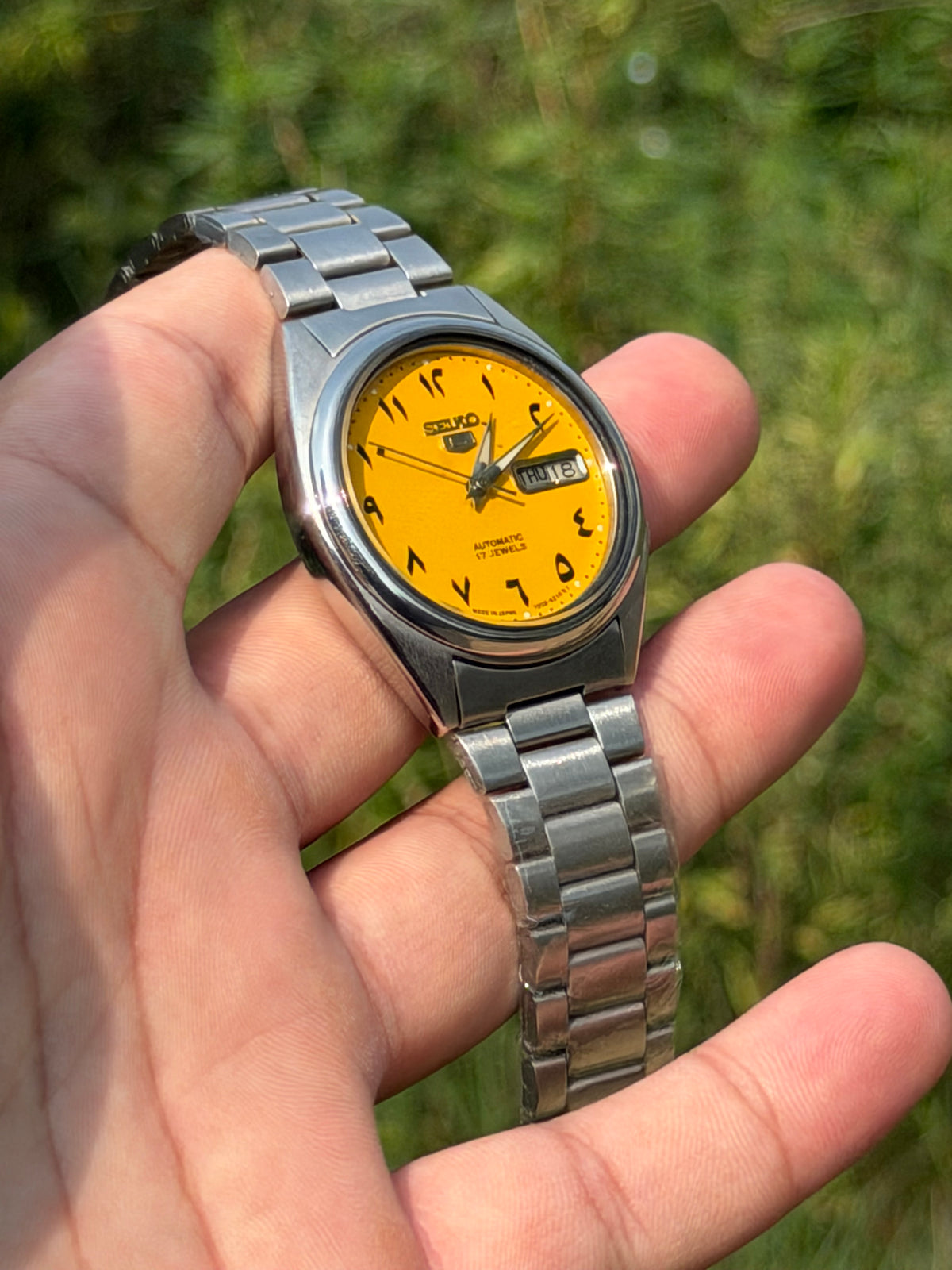 Vintage Seiko 5 Automatic Yellow Arabic Dial Watch | 100% Original Seiko Movement | Day Date Mens Watch