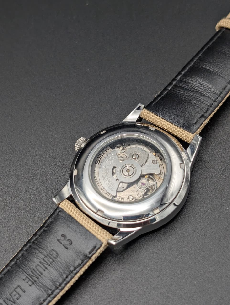 Seiko 5 Sports Automatic Watch - White Military Field Dial - 24 Jewels Original Seiko Movement - Day Date - Beige NATO Strap - Aftermarket Build - SNZG07 Homage