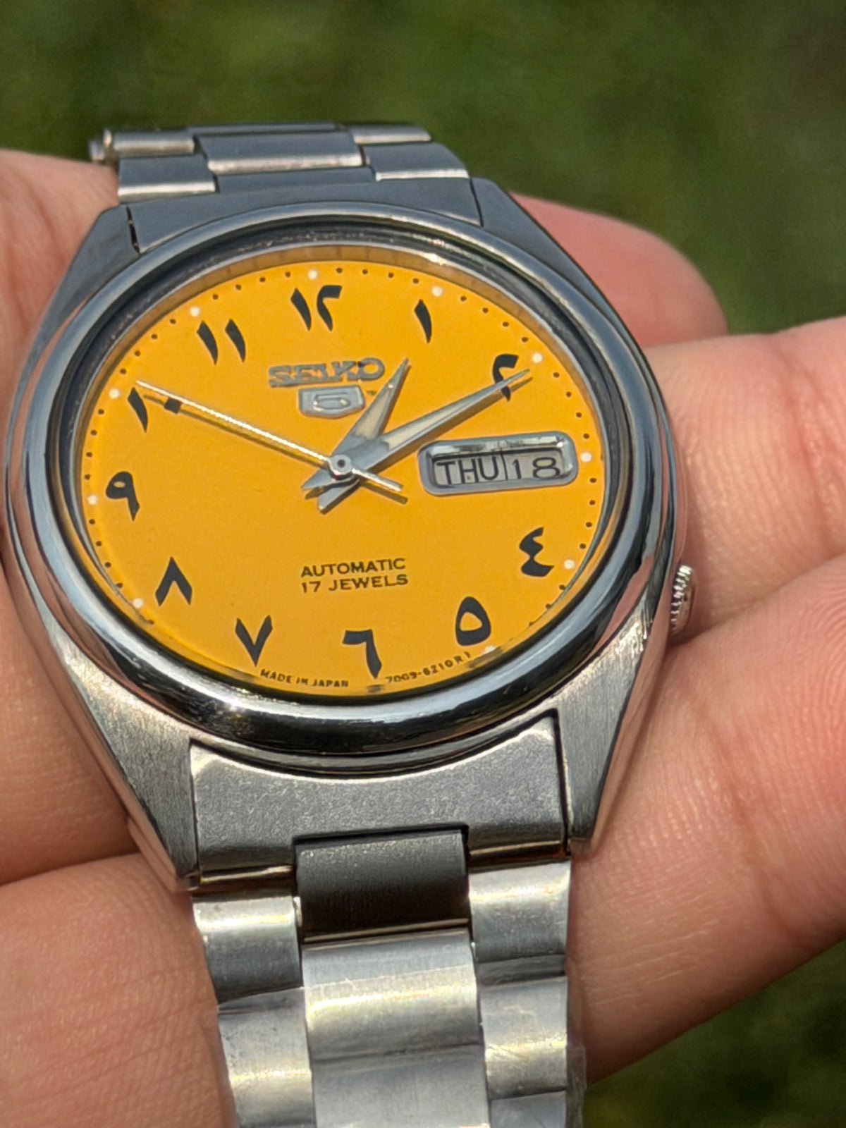 Vintage Seiko 5 Automatic Yellow Arabic Dial Watch | 100% Original Seiko Movement | Day Date Mens Watch