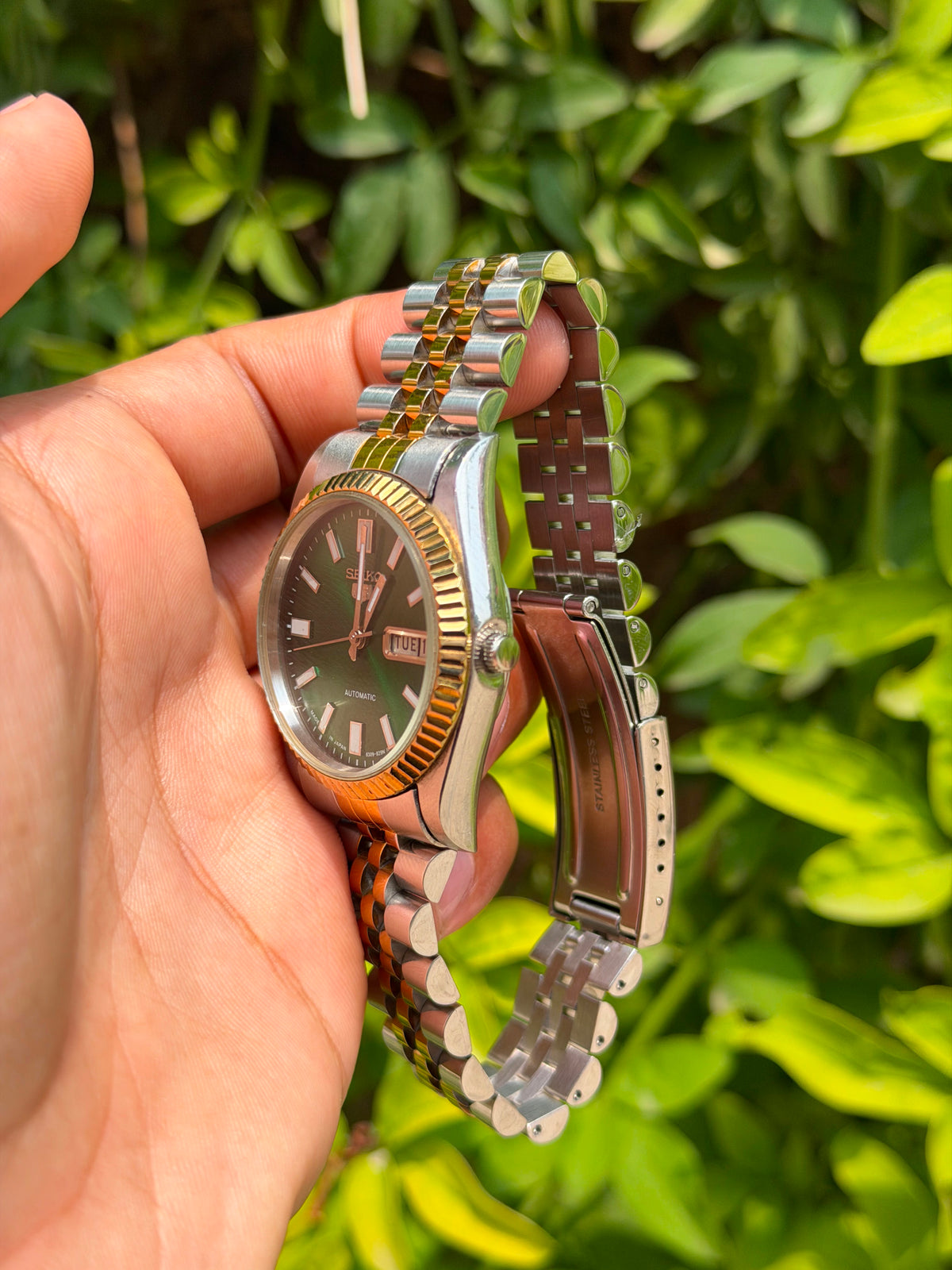 Vintage Seiko Automatic Day-Date Green Dial Two-Tone Mod Watch | Original Seiko Movement