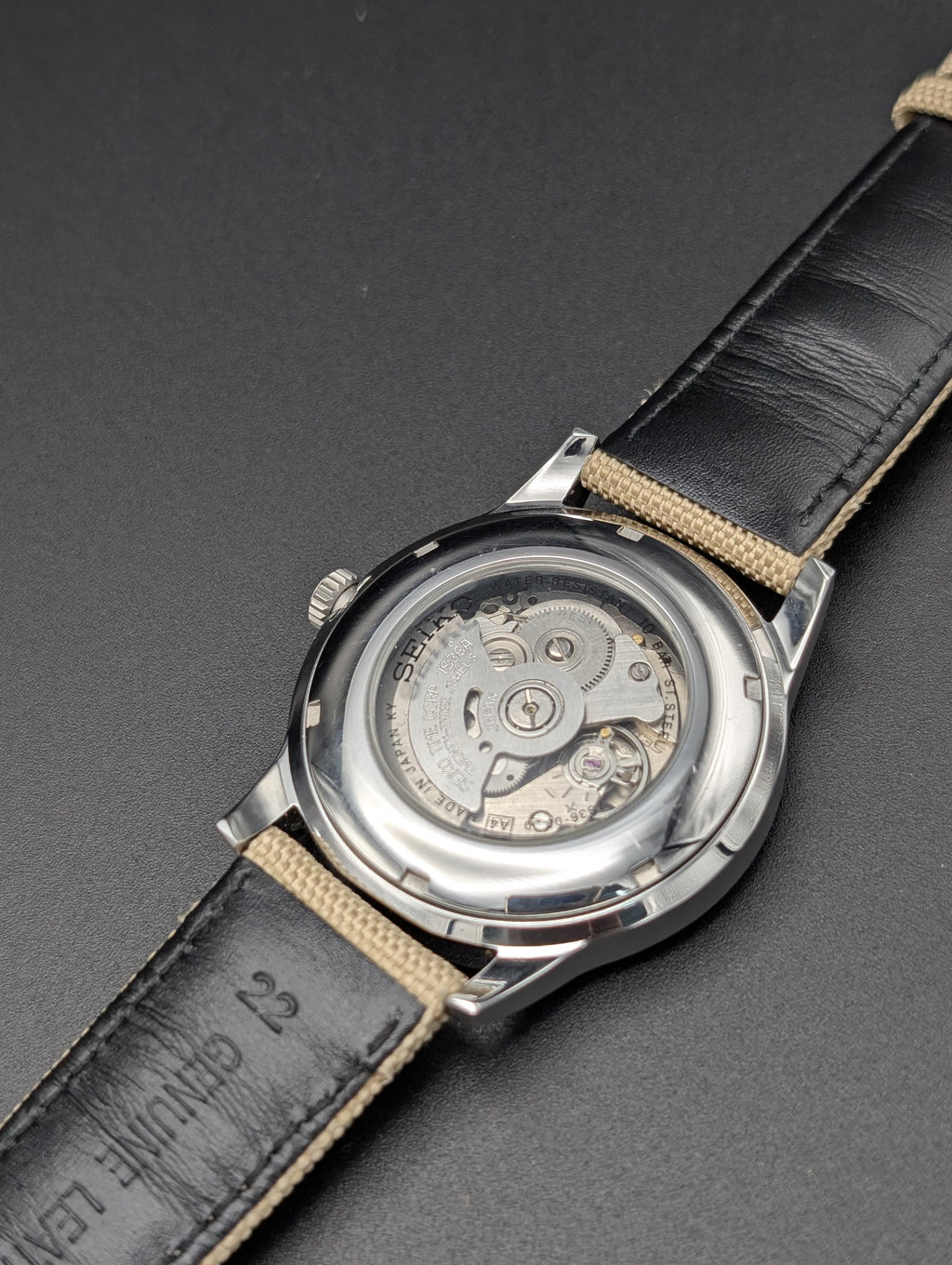Seiko 5 Sports Automatic Watch - White Military Field Dial - 24 Jewels Original Seiko Movement - Day Date - Beige NATO Strap - Aftermarket Build - SNZG07 Homage