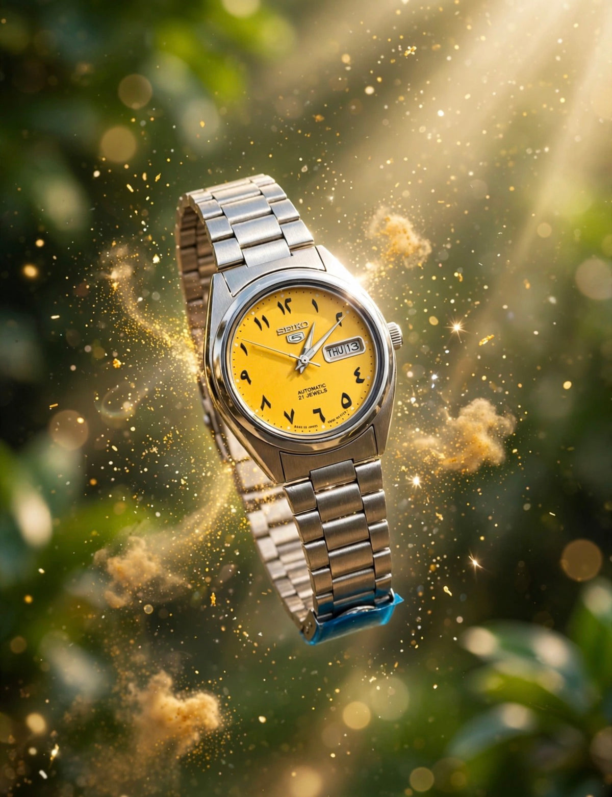 Vintage Seiko 5 Automatic Yellow Arabic Dial Watch | 100% Original Seiko Movement | Day Date Mens Watch