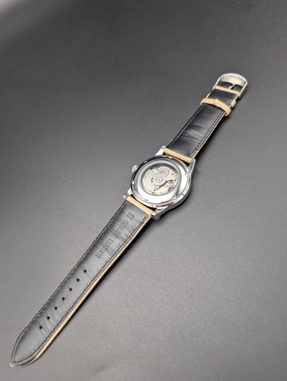 Seiko 5 Sports Automatic Watch - White Military Field Dial - 24 Jewels Original Seiko Movement - Day Date - Beige NATO Strap - Aftermarket Build - SNZG07 Homage