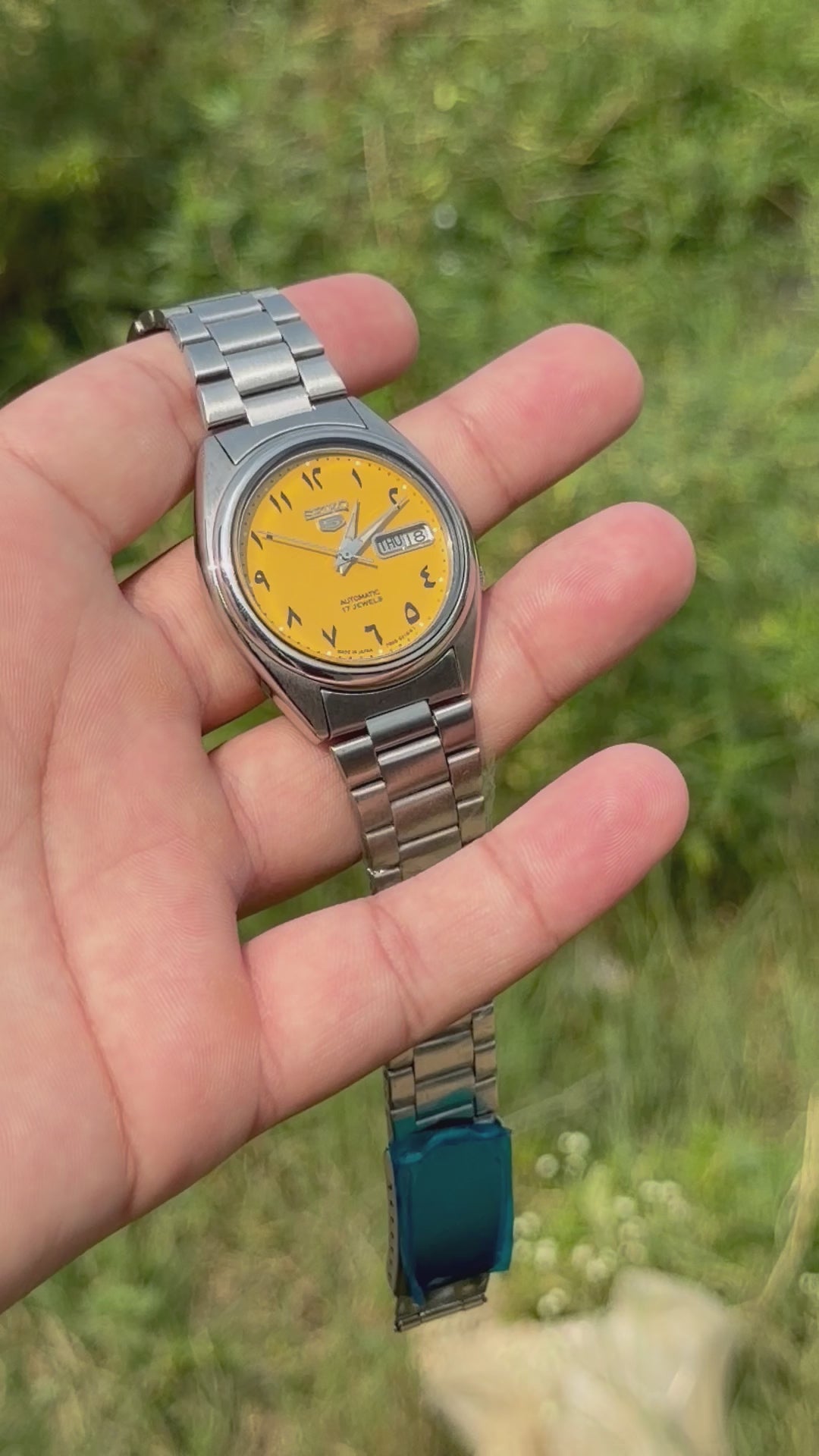 Vintage Seiko 5 Automatic Yellow Arabic Dial Watch | 100% Original Seiko Movement | Day Date Mens Watch