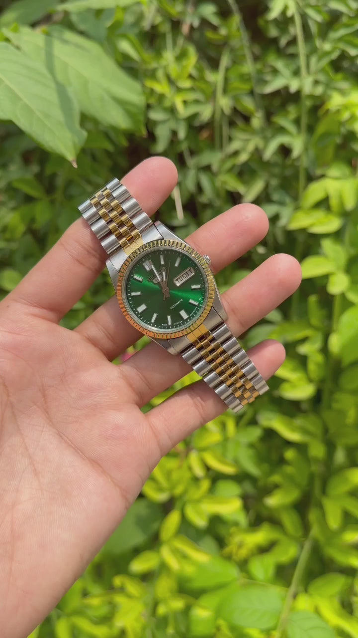 Vintage Seiko Automatic Day-Date Green Dial Two-Tone Mod Watch | Original Seiko Movement